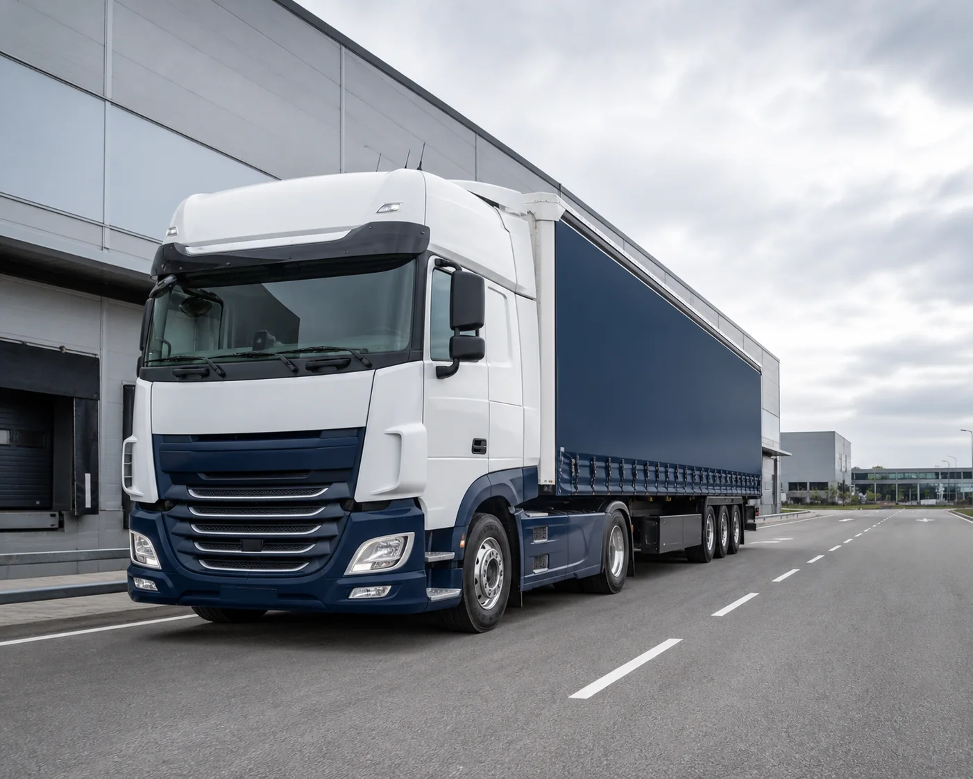 Lojistik merkezinde kara yolu taşımacılığı yapan modern TIR